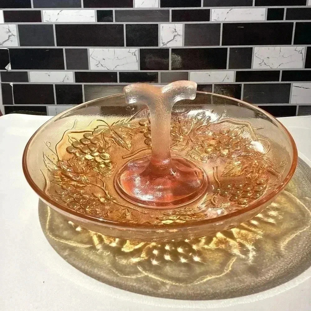 Vintage Imperial Carnival Glass Grape Design Candy Dish, Serving Dish
